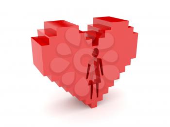 3D heart. Female figure cutout inside. Concept illustration.