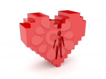 3D heart. Male figure cutout inside. Concept illustration.