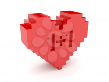 3D heart. 1+1 cutout inside. Concept illustration.