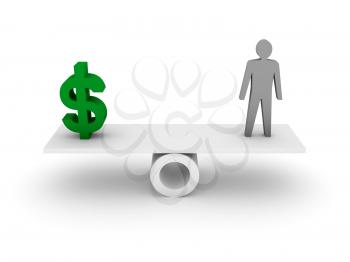 Money and Person balance. Concept 3D illustration.
