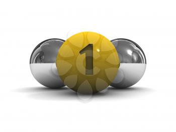Chrome balls with the gold leader in front. Concept 3D illustration