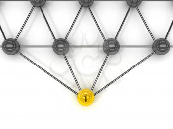 Metaphor of communication. Gold leader in front. Concept 3D illustration.