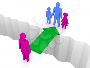 Bridge from woman to man with children. Family reunion. Concept 3D illustration.