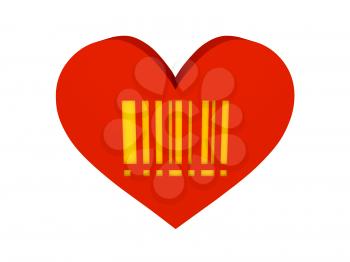 Big red heart with barcode symbol. Concept 3D illustration.