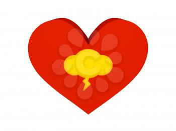 Big red heart with thunder cloud symbol. Concept 3D illustration.