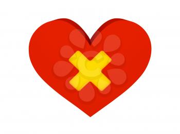 Big red heart with cross symbol. Concept 3D illustration.