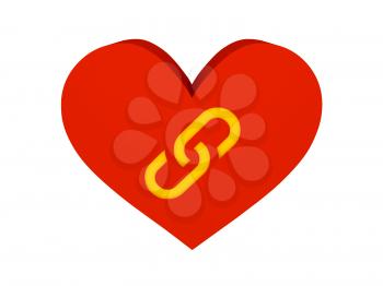 Big red heart with link symbol. Concept 3D illustration.