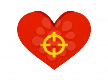 Big red heart with target symbol. Concept 3D illustration.