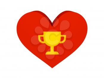 Big red heart with trophy symbol. Concept 3D illustration