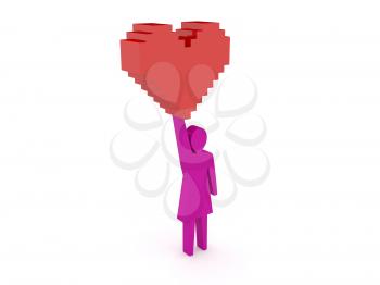 Female figure holding heart. Concept 3D illustration.