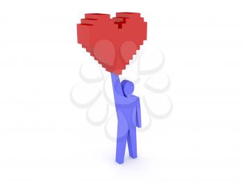 Male figure holding heart. Concept 3D illustration.