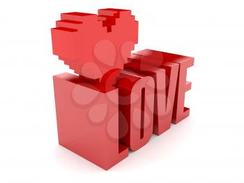 3D text Love and heart. Concept 3D illustration