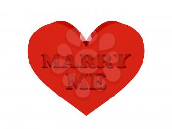 Big red heart. Phrase MARRY ME cutout inside. Concept 3D illustration.