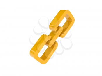 Golden link icon over white background. Concept 3D illustration.