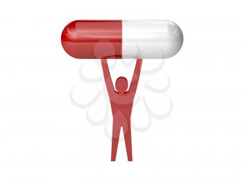 Man holding medical pill. Concept 3D illustration.