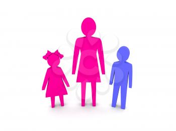 Woman with children. Single-parent family. Concept 3D illustration.