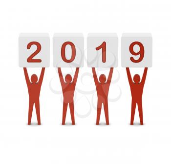 Men holding the 2019 year. Concept 3D illustration.