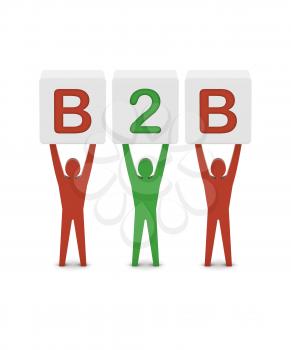 Men holding the word B2B. Concept 3D illustration.