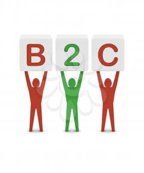 Men holding the word B2C. Concept 3D illustration.