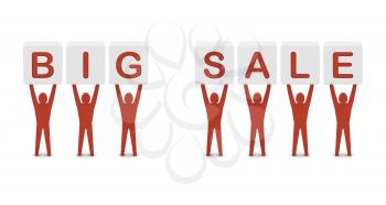 Men holding the phrase big sale. Concept 3D illustration.