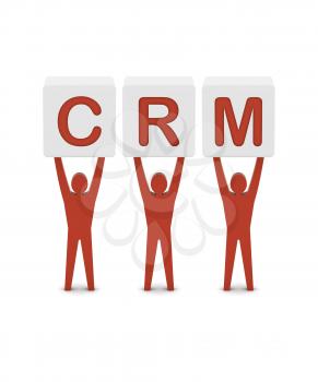 Men holding the word CRM. Customer Relationship Management. Concept 3D illustration.