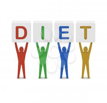 Men holding the word diet. Concept 3D illustration.