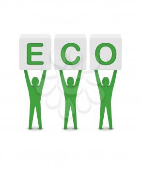 Men holding the word eco. Concept 3D illustration.