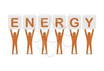 Men holding the word energy. Concept 3D illustration.