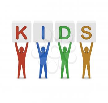 Men holding the word kids. Concept 3D illustration.