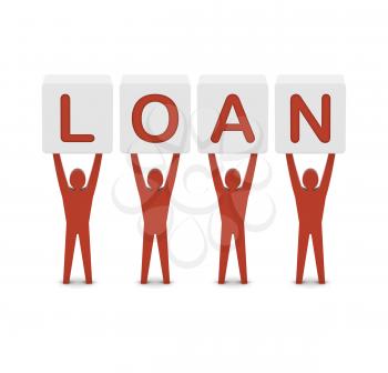 Men holding the word loan. Concept 3D illustration.
