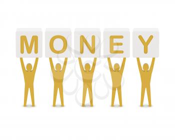 Men holding the word money. Concept 3D illustration.