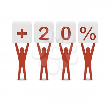 Men holding plus 20 percent. Concept 3D illustration.