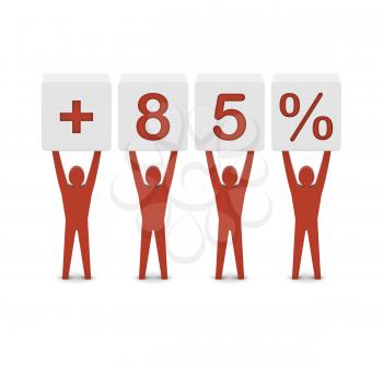 Men holding plus 85 percent. Concept 3D illustration.