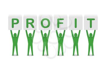 Men holding the word profit. Concept 3D illustration.