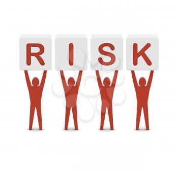 Men holding the word risk. Concept 3D illustration.
