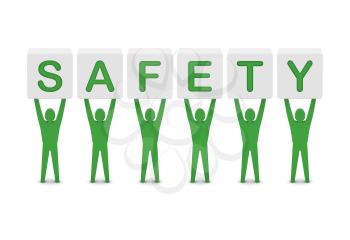 Men holding the word safety. Concept 3D illustration.