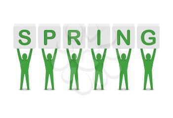 Men holding the word spring. Concept 3D illustration.
