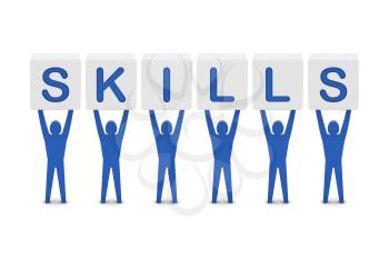Men holding the word skills. Concept 3D illustration.
