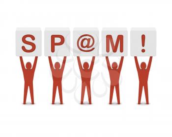 Men holding the word spam. Concept 3D illustration.