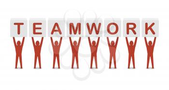 Men holding the word teamwork. Concept 3D illustration.