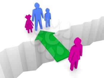 Bridge from woman to man with children. Family reunion. Concept 3D illustration.