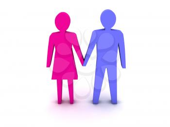 3D couple holding hands. Concept illustration.