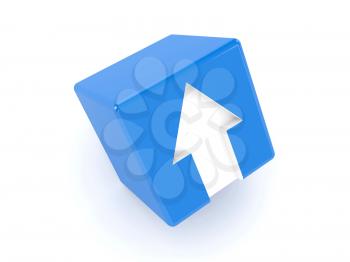 3D blue cube with an arrow pointing up. Concept illustration