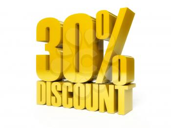 30 percent discount. Golden shiny text. Concept 3D illustration.
