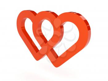 Two hearts icon over white background. Concept 3D illustration.