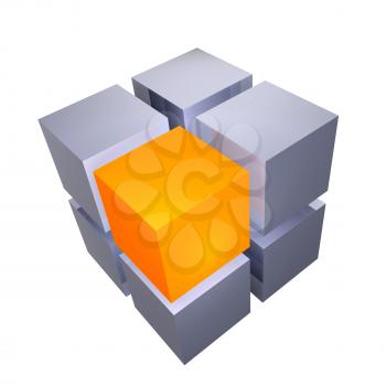 3D cube with unique segment. Concept illustration.