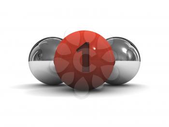 Chrome balls with the red leader in front. Concept 3D illustration