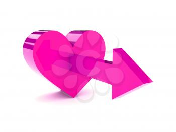 Big pink heart with arrow pointing forward. Concept 3D illustration.