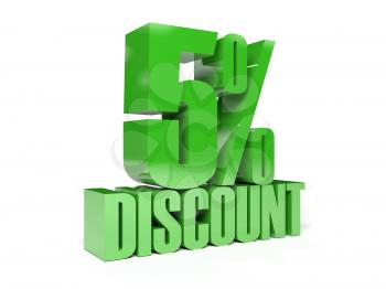 5 percent discount. Green shiny text. Concept 3D illustration.