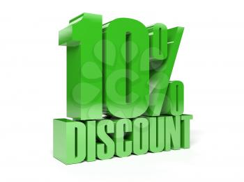 10 percent discount. Green shiny text. Concept 3D illustration.
